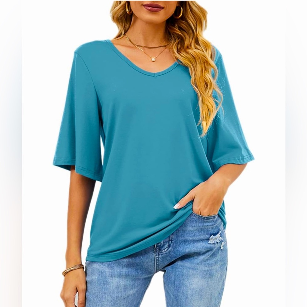 Hount - NWT - Women's Lake Blue Short Sleeve Summer T-Shirt Top - Size XXL
